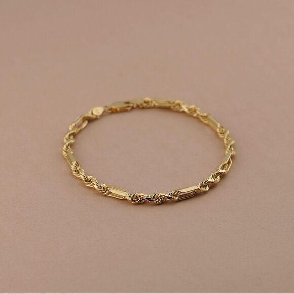 14k Real Gold Figaro Rope Bracelet | 8.5โ Length |โ4mm Thick | Elegant Gold | - Picture 6 of 7